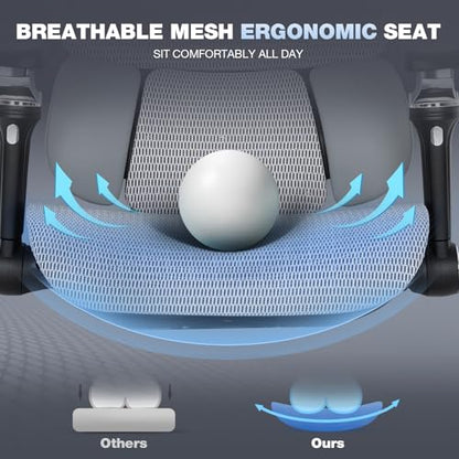 MALOL Ergonomic Office Chair, 400lbs High Back Mesh Desk Chair with 6D Armrests, 3D Headrest, Adjustable Lumbar Support, Seat Depth Adjustment, Tilt Lock, Metal Base & PU Wheels, Grey - color: Grey