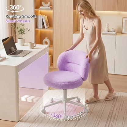 Homkdom Round Vanity Chair with Silent Wheels, 17.32" Wide Seat | Height Adjustable, 360 Swivel & Smooth Rolling, Armless Design for Makeup and Study - Purple - color: Purple