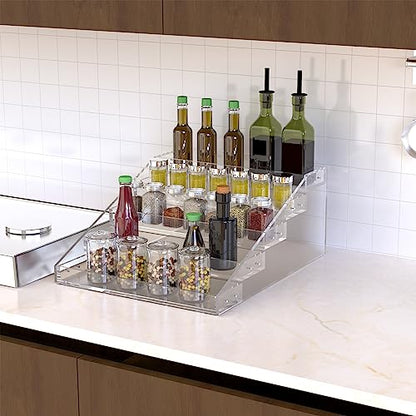 PMMASTO Widen Tiered Spice Rack, Seasoning Organizer, Clear Acrylic Vertical Shelves Can Organizer for Countertop, Cabinet, Pantry, Kitchen Organization and Storage - 5 Tier - size: Widen 5 Tier - inner width 3''