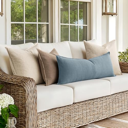 MIULEE 장식용 리넨 요추 베개 커버 35.6x91.4cm 블루 그레이 | Boho Farmhouse 소파 침대용 롱 스로우 베개, 액센트 코스탈 모던 베개 커버 1팩, 소파 거실 홈 데코 - color: 블루 그레이., size: 36" x 14" (Pack of 1)