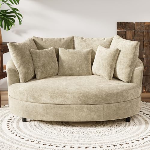 Chifee & Vingol 70 Inches Oversized Accent Barrel Chair Extra Large Chenille Accent Chair Extra Wide Armchair with 7 Pillows for Living Room,Bedroom,Home Theater - Oversized Wheat - color: 70"- Wheat
