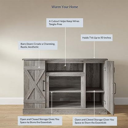 BELLEZE 47 Inch TV Stand & Media Entertainment Center TV Cabinet with Storage for TVs up to 50 Inch Console Table with Open Storage Shelves & Cabinets, Gray Wash - color: Gray Wash, style: 47"