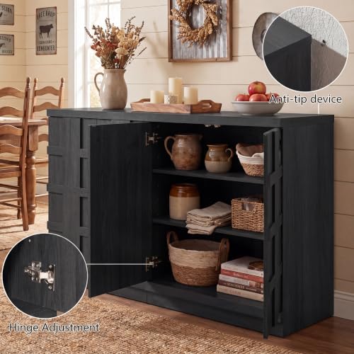 VividVibe Sideboard Buffet Cabinet with Storage, 62.6”W Credenza Storage Cabinet, Large Cabinet with 6 Compartments, Console Table for Dining Room, Kitchen, and Living Room, Entryway (Charcoal Oak) - color: Charcoal Oak