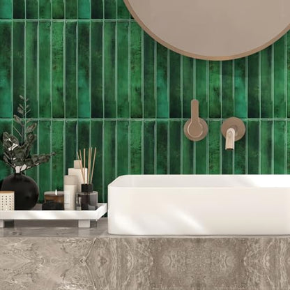 Renter Friendly Backsplash Tile Stickers for Kitchen Bathroom RV Easy Deco Just Peel Stick, Removable Emerald Green Tile Backsplash 10 Sheet 9 * 11.4 inch with Glossy and Thick Design - color: Emerald Green