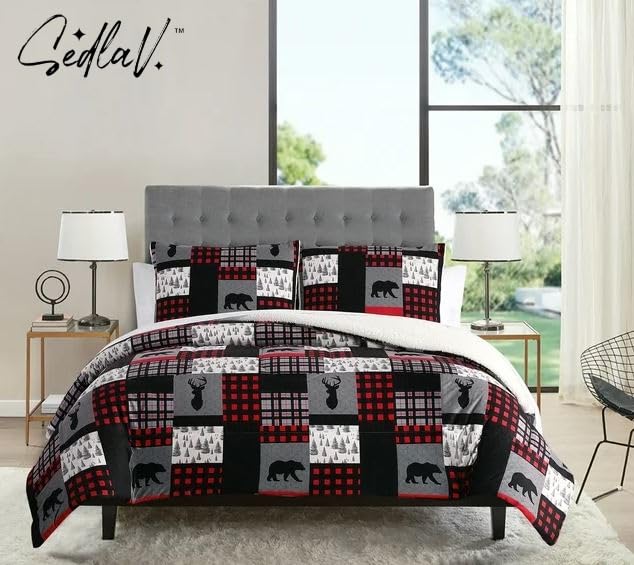 SEDLAV Flannel Sherpa Reversible Comforter Set - Cozy All Season
