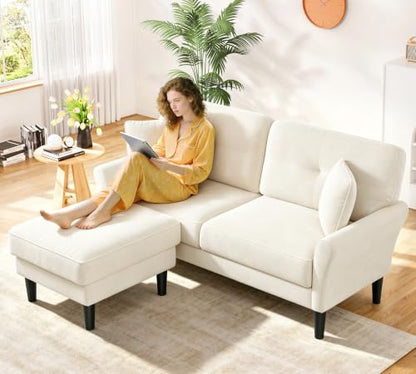 Kidirect Small Sectional Couch, 69" L Shaped Couch, Sectional Sofa, White | Comfy Velvet Couch, Tool-Free Setup, 750lb Max Load, Movable Ottoman, Ideal for Living Room, Bedroom, Apartment, Office - color: White, size: 69" L Shape