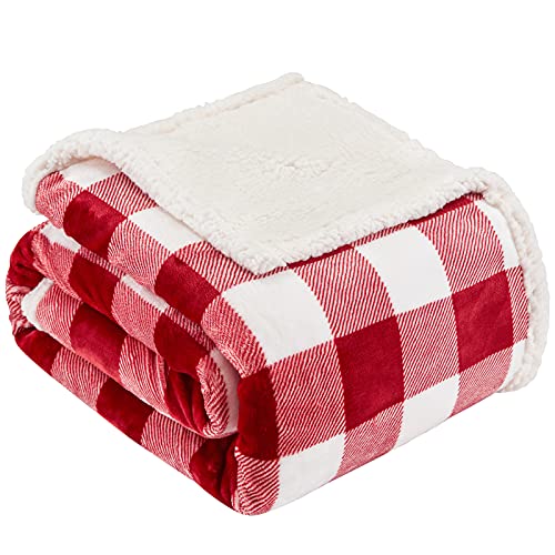 Sherpa Red and White Buffalo Plaid Christmas Twin Blanket 60" X 70", Fuzzy Fluffy Soft Cozy Blankets, Fleece Flannel Plush Microfiber Throw for Couch Bed Sofa (Red and White) - color: Red and White