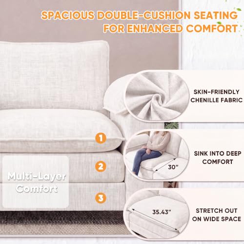 Homall 79.3" Loveseat Sofa, Cloud Sofa Couch, Deep Seat, White | Comfy Chenille, Double Layer Cushion, Wide Armrest, High-Density Foam, Sturdy Frame, Easy Assembly, for Living Room - color: White, size: Loveseat Sofa