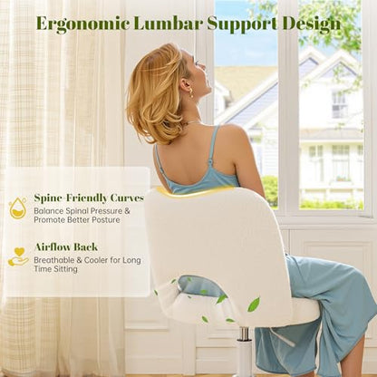 DurayLoly Vanity Chair with Open Back & Wheels White | Swivel, Fluffy Teddy Fabric, Height Adjustable,300lbs for Makeup Room, Vantiy, Bedroom - color: White