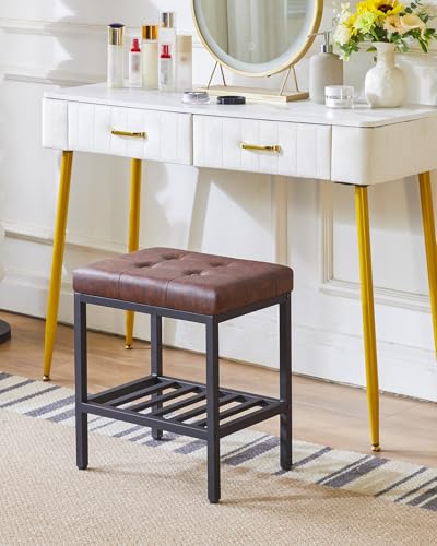 IBUYKE Rectangular Makeup Stool, PU Seat Vanity Chair, Dark Brown WBD017Z | Adjustable Feet Storage Space Footrest Multi-Use Small Side Table Ottoman Bedroom - color: Dark Brown, size: Rectangular