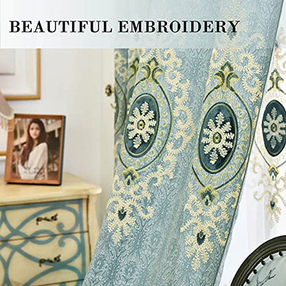 Simple Chenille Jacquard Blackout Window Elegance Curtains/Drapes/Panels/Treatments for Bedroom Living Room,Top Grommets (2 Panels) | Thick Fabric Feel, Helps Darken Room, Smooth Hanging, Easy to Hang, for Bedroom or Living Room - color: Blue-curtain, siz