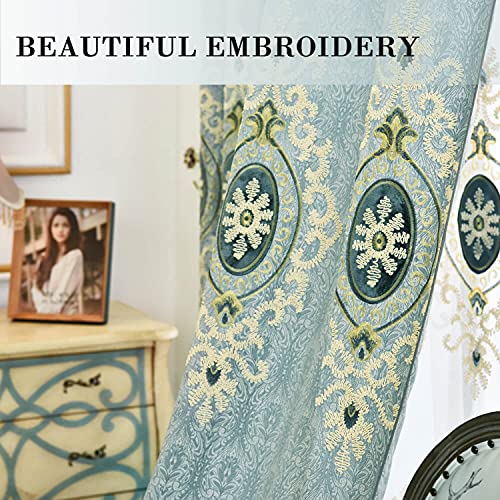 Simple Chenille Jacquard Blackout Window Elegance Curtains/Drapes/Panels/Treatments for Bedroom Living Room, 54x84, Top Grommets (2 Panels) - color: Blue-curtain, size: 54"W x 84"L (Pack of 2)