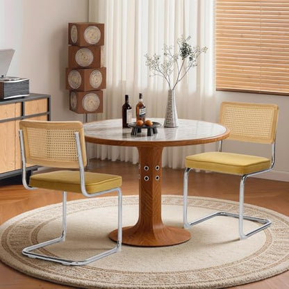 Rattan Dining Chairs Set of 6,Velvet Cesca Chair Kitchen Chair,Gold | VICBARLEY Mid Century Modern Dining Chairs,Wood Cane Backrest&Chrome Base,Upholstered Side Chair for Dining Room,Kitchen - color: Gold, size: Set of 6