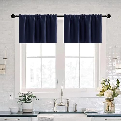 XTMYI Navy Blue Valances for Windows,2 Pack Basement Window Curtains,Small Window Valances for Bathroom Game Room Decorations Ideas Ship Rack Teen Boys Bedroom Decor,Dark Blue - color: Navy, size: 30"W x 16"L (Pack of 2)
