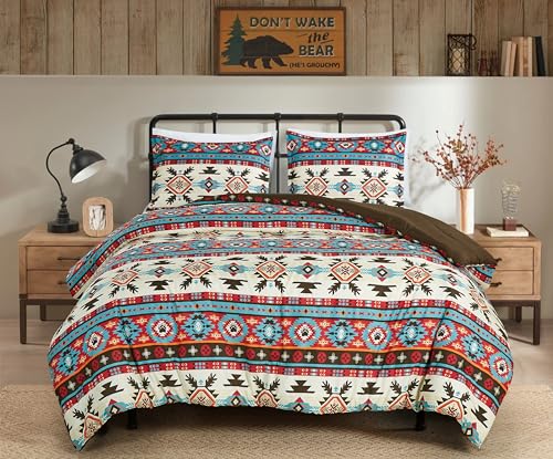 Chezmoi Collection Tona 2-Piece Southwestern Geometric Motif Comforter Set - Multicolor Red Brown Blue Cream Printed Washed Microfiber Bedding, Twin - color: Multi Geometric Motif, size: Twin