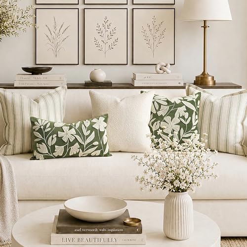 Decorative Lumbar Pillow Cover 12x20 Inch, Olive Green Floral Tufted Velvet Accent Pillow Case for Sofa Bed Living Room, Cover Only - color: Olive Green, size: 20" x 12" (Pack of 1)