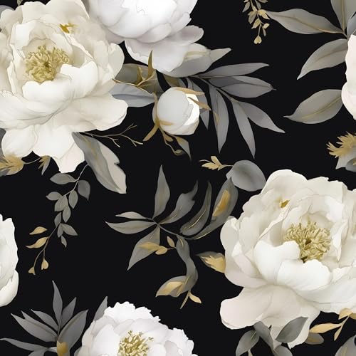 Vintage Dark White Floral Peel and Stick Wallpaper 17.5"x118" | Self Adhesive/Removable/Waterproof/Thick Vinyl Contact Paper for Bathroom Bedroom Shelf Cabinet Drawer,Prepasted,Easy Peel - color: Black,White, size: 118" x 17.5"