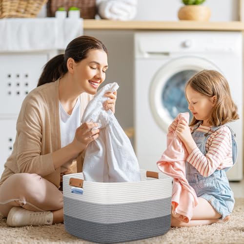 Rectangle Blanket Storage Basket, 50L Large Decorative Basket Living Room, Storage Bin with Handle, Woven Rope Hamper for Toy Organizing & Laundry, 18.11’’*14.17’’*11.81’’ Gradient Grey - color: Gradient Grey, size: 50L