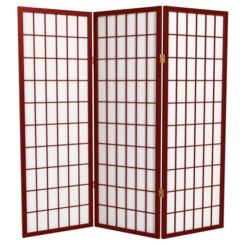 4 ft. Short Window Pane Shoji Screen - Rosewood - 3 Panels - color: Rosewood, size: 3 Panels