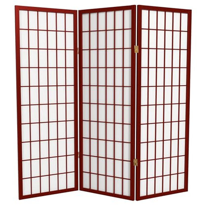 4 ft. Short Window Pane Shoji Screen - Rosewood - 3 Panels - color: Rosewood, size: 3 Panels