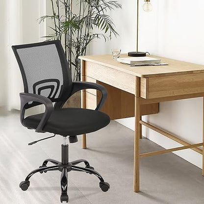 PayLessHere Office Computer Chair Ergonomic Cheap Desk Chair Adjustable Comfortable Mid Back Task Rolling Swivel with Lumbar Support for Home Office, Black - color: Black, style: pack of 3