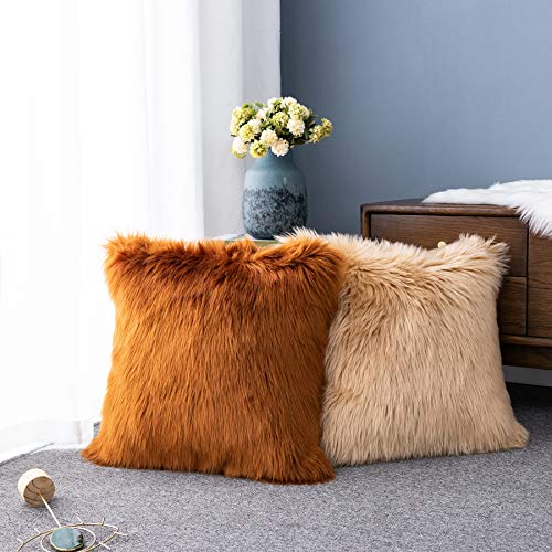 LIGICKY Luxury Series Soft Faux Fur Throw Pillow Cover Decorative Square Plush Pillow Case Cushion Cover for Couch Sofa Bed, 18" x 18" Coffee - color: Coffee, size: 18" x 18" (Pack of 1)