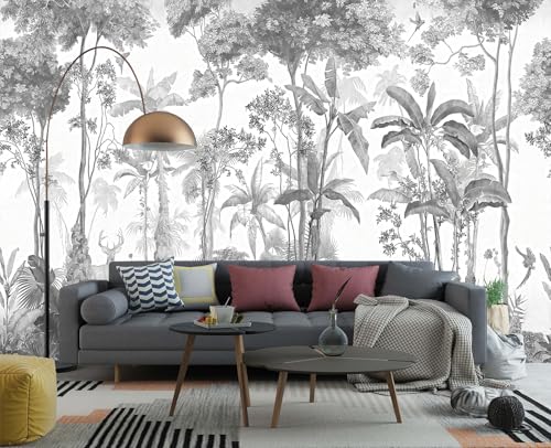 YIHWM-Peel and Stick Tropical Rainforest Wallpaper Grey Jungle Plants Mural | Tear-resistant,with a substantial feel;Will not be damaged during repositioning.Bathroom,Bedroom wallpaper.S-80"x58" - color: Yh14, size: 80"x58"