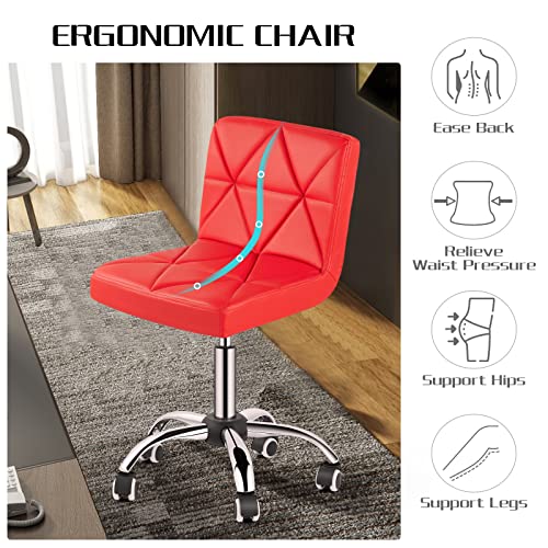 COSVALVE Armless Swivel Office Chair with Wheels, Adjustable Height | Armless Mid Back Chair With 360° Swivel, Adjustable Height & Rolling Wheels, Ideal For Home Offices, Conferences & Salons - color: Red