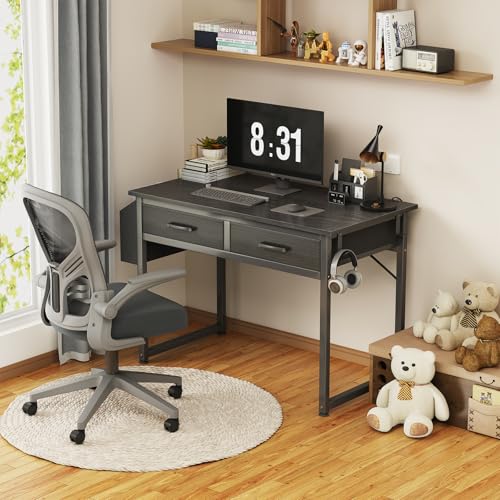 DLisiting Small Desk with Fabric Drawers for Bedroom, 32 Inch Gaming Desk with 2 Drawers for Small Space, Study Writing Table PC Desks, Black - color: Black, size: 31.5"