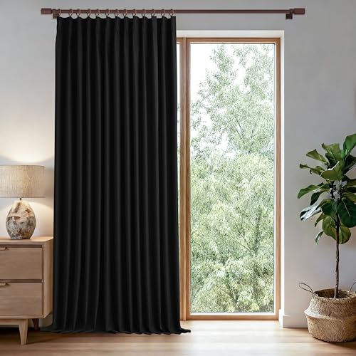 Black Double Pinch Pleated Curtains 102 Inches Long Total Blackout Linen Window Drapes 1 Panel for Bedroom Room Darkening and Thermal Curtains 84" W x 102" L - color: Black, size: 84"W x 102"L (Pack of 1)
