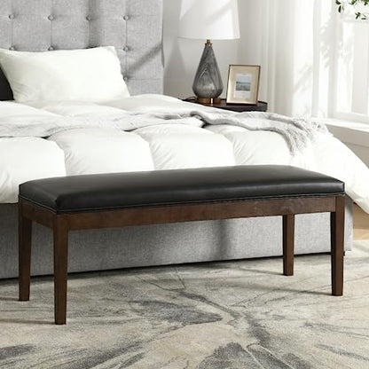 PU Leather Dining Bench Upholstered Entryway Bench Farmhouse Shoe Bench Seat Ottoman for Hallway Living Room Bedroom End of Bed Dining Room Kitchen, 45.5" Long, Black - color: Pu Leather, Black