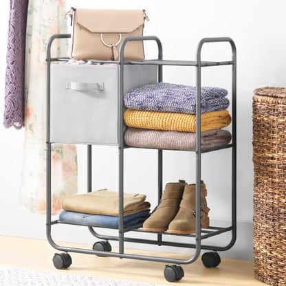 Whitmor 3 Tier Rolling Cart, Portable Closet, Metal Rolling Storage Cart,Suitable for Bedrooms, Living Rooms, and Kitchens. - size: 23.07"D x 11.81"W x 32.32"H