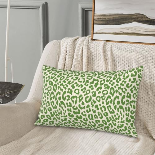 Lime Green Leopard Print Throw Pillow Covers Cheetah Animal Pattern Lumbar Pillow Cover 12x20 Inch Set of 2 Animal Leopard Green Spots Pillowcase Rectangle Cushion Cases for Bed Sofa - color: Green Beige, size: 20" x 12" (Pack of 2)