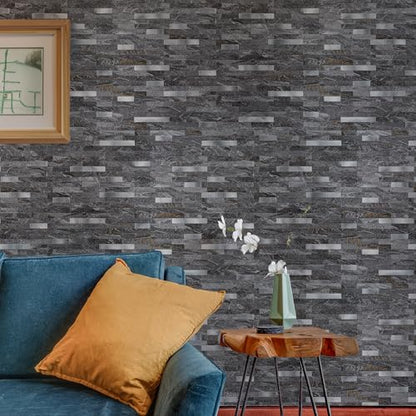 StyloVue 20 Sheets Peel and Stick Backsplash for Kitchen, Gray-Gold Stone with Metal Silver Look Stick on Tile Upgrade Your Kitchen Backsplash, RV, Fireplace - color: Gray-Gold Stone with Metal Silver