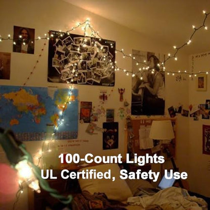 ODEETRONIC Steady & Blink Clear Christmas Lights, 21.63ft 100 Count Incandescent Christmas Lights, 2 Modes UL Certified Warm Clear Light, Connectable Mini Tree Light for Room Wedding Party, Green Wire | Waterproof; UL certified connectable plug in; Xmas t