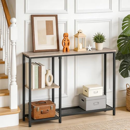 HOOBRO Narrow Console Table, Sofa Table, 44.9" Skinny Entryway Table, Long Behind Couch Table with Storage Shelves, for Living Room, Foyer, Hallway, Greige and Black BG86XG01 - color: Greige + Black