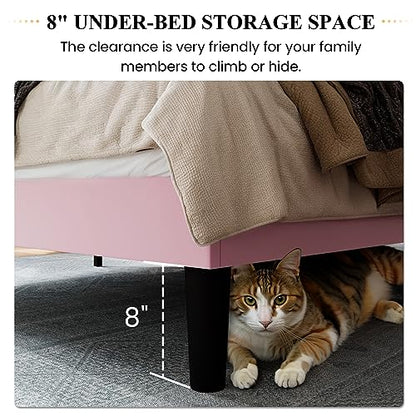 SHA CERLIN Full Size Velvet Bed Frame, Tufted Wingback Headboard, Pink | 47'' Modern Vertical Channel Headboard, Upholstered Platform Bed, Wood Slats, No Box Spring Needed, Easy Assembly, Noise Free - color: Pink, size: Full