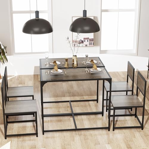 Giantex 3-Piece Dining Table Set for 2, Small Industrial Kitchen Table with 2 Chairs, Metal Frame, Space Saving Dinette Set for Breakfast Nook Dinner Small Space Apartment Living Room, Grey Oak - color: Grey