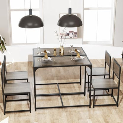 Giantex 3-Piece Dining Table Set for 2, Small Industrial Kitchen Table with 2 Chairs, Metal Frame, Space Saving Dinette Set for Breakfast Nook Dinner Small Space Apartment Living Room, Grey Oak - color: Grey