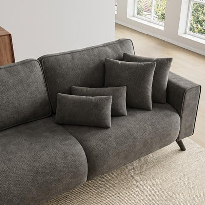 85" Loveseat Sofa, Chenille Couch with Deep Seat, Dark Grey | Clean-look modern couch with 4 pillows, hidden side pockets, easy assembly for living rooms, apartments, and offices - color: Dark Grey