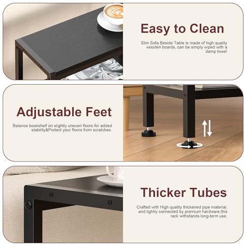 Narrow Side Table Set of 2 for Small Space, 3 Tier Slim End Table, Thin Nightstand, Skinny Snack Couch Table, Sofa Bedside Table in Living Room, Bedroom, Study, Kitchen and Balcony (Black) - color: Black, size: 3-Tier (7.9''D*17''W*26.6''H)