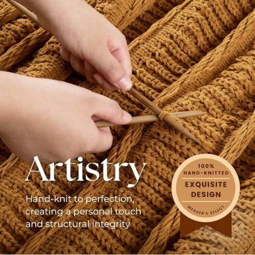 Boho Knitted Chenille Blanket with Tassels - Lightweight & Soft All-Season Throw - 3D Classic Pattern for Living Room Bedroom Couch, Amber Brown, Throw 50"x60" - color: Amber Brown, size: Throw