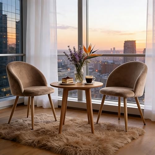 Lightdot Dining Chairs Set of 2, Brown Velvet Upholstered Dining Chairs with Solid Wood Legs, Mid-Century Modern Accent Chair for Kitchen Living Room Bedroom, Assembly Guide Included, 300lbs Capacity - color: Brown
