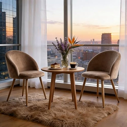 Lightdot Dining Chairs Set of 2, Brown Velvet Upholstered Dining Chairs with Solid Wood Legs, Mid-Century Modern Accent Chair for Kitchen Living Room Bedroom, Assembly Guide Included, 300lbs Capacity - color: Brown