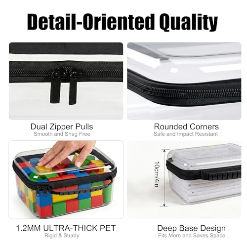 3 Pack Clear Hard Shell Zipper Storage Case Deep Capacity Organizer Pouches | PET Waterproof Transparent Bags with Handle 1.2mm Thick for Makeup Toiletries Cosmetics Toys Art Supplies Travel Essentials - color: black