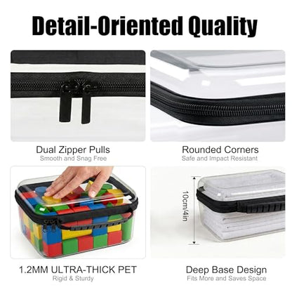 3 Pack Clear Hard Shell Zipper Storage Case Deep Capacity Organizer Pouches | PET Waterproof Transparent Bags with Handle 1.2mm Thick for Makeup Toiletries Cosmetics Toys Art Supplies Travel Essentials - color: black