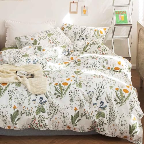 Floral Duvet Cover Queen Size - Blue Green Yellow White Flower Leaf Botanical Pattern Soft Microfiber Comforter Quilt Cover Set - 3PC 90 X 90 Lightweight Bedding, Farmhouse Style Bedroom for Women Men - color: Yellow Green Floral (Only Cover), size: Queen