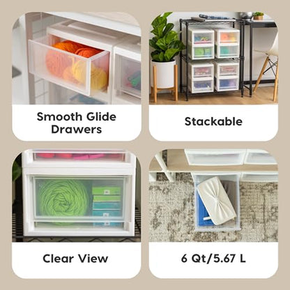 IRIS USA 2-Pack, 6 Qt. Small Stacking Drawer Storage Organizer, White | Keep craft supplies, accessories, office items, and small essentials organized around your home for easy everyday storage - size: 6 Qt., style: 2 Pack