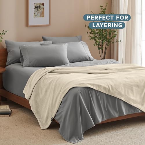 Bare Home Fleece Blanket Luxury Microplush (Full/Queen, Oyster) | Ultra-Soft Lightweight Blanket for Bed, Sofa, and Couch, Cozy & Warm Blanket - color: 20 - Oyster, size: Full/Queen