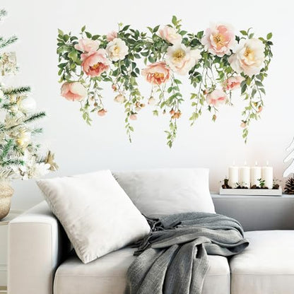 Flower Wall Decals, Removable PVC Stickers Indoor Decor | Vivid Rose Print, Peel and Stick Wall Decals Murals Art Decor , Wallpaper for Girls Bedroom Living Room Kitchen TV Background - style: Rose